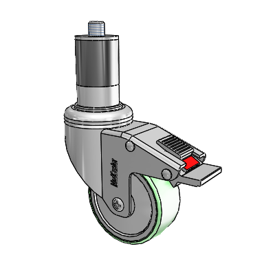 Chrome Hospital CH Expanding Adapter (Rubber) Swivel Caster with 3 x 1.25 Antimicrobial Rubber Wheel and Total Lock Brake