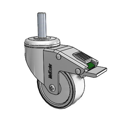 Chrome Hospital Antistatic Threaded Stem Swivel Caster with 3 x 1.25 Conductive Rubber Wheel and Directional Lock Brake