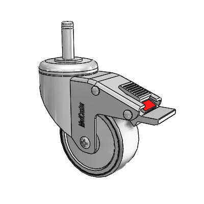 Chrome Hospital Antistatic Grip Ring Stem Swivel Caster with 3 x 1.25 Conductive Rubber Wheel and Total Lock Brake