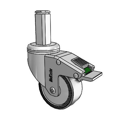 Chrome Hospital CH Square Stem Swivel Caster with 3 x 1.25 Polyurethane TPU Wheel and Directional Lock Brake