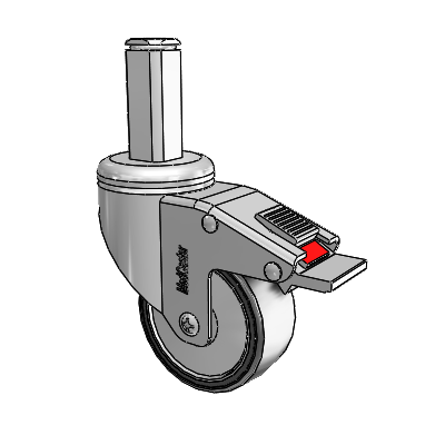 Chrome Hospital CH Square Stem Swivel Caster with 3 x 1.25 Polyurethane TPU Wheel and Total Lock Brake