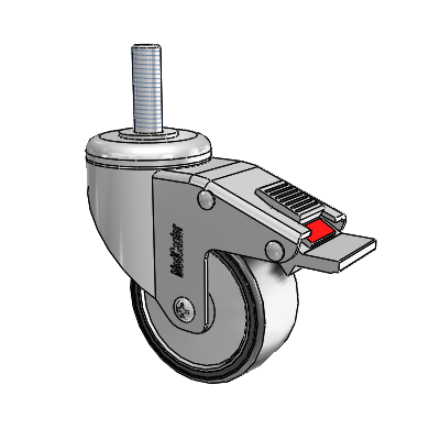 Chrome Hospital CH Threaded Stem Swivel Caster with 3 x 1.25 Polyurethane TPU Wheel and Total Lock Brake