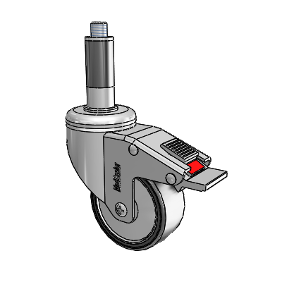 Chrome Hospital CH Expanding Adapter (Rubber) Swivel Caster with 3 x 1.25 Polyurethane TPU Wheel and Total Lock Brake