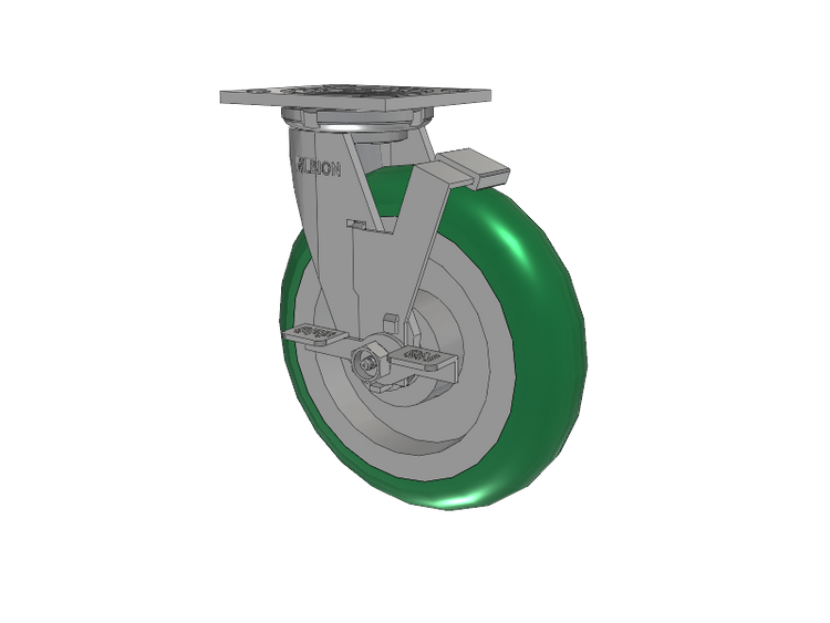 16 Series Top Plate Swivel Caster with 8 x 2 Green Tread on Aluminum Core PM - Round Polyurethane (Aluminum Core) Wheel and Face Brake