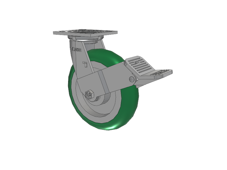 16 Series Top Plate Swivel Caster with 8 x 2 Green Tread on Aluminum Core PM - Round Polyurethane (Aluminum Core) Wheel and Face Brake