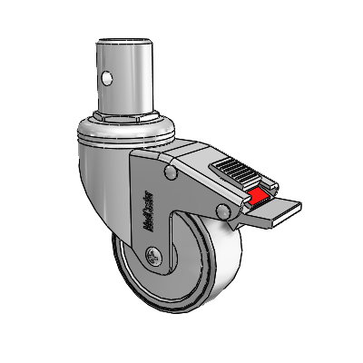 Chrome Hospital CH Round Stem Swivel Caster with 3 x 1.25 Thermoplastic Rubber Wheel and Total Lock Brake