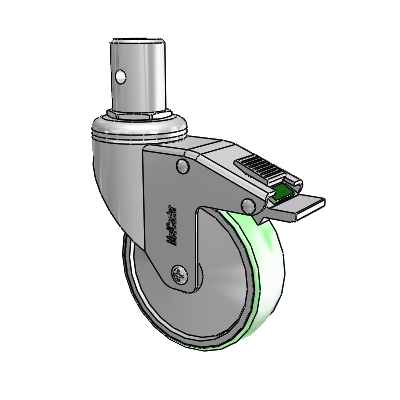 Chrome Hospital CH Round Stem Swivel Caster with 4 x 1.25 Antimicrobial Rubber Wheel and Directional Lock Brake