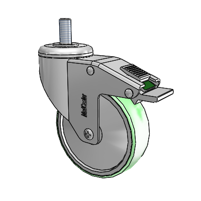 Chrome Hospital CH Threaded Stem Swivel Caster with 4 x 1.25 Antimicrobial Rubber Wheel and Directional Lock Brake