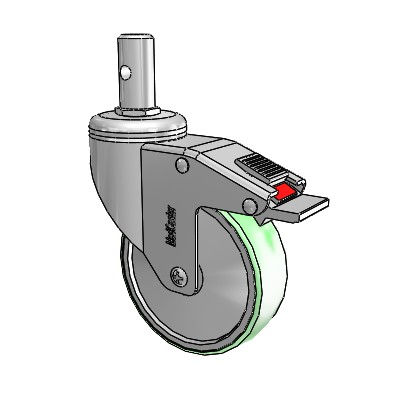 Chrome Hospital CH Round Stem Swivel Caster with 4 x 1.25 Antimicrobial Rubber Wheel and Total Lock Brake
