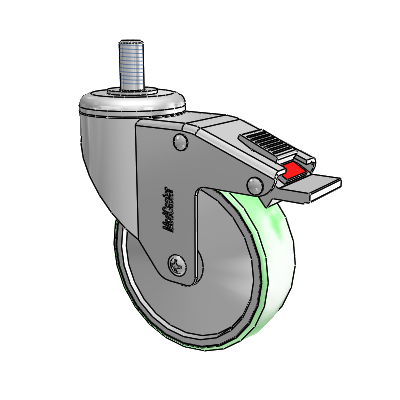 Chrome Hospital CH Threaded Stem Swivel Caster with 4 x 1.25 Antimicrobial Rubber Wheel and Total Lock Brake