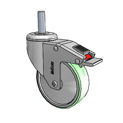 Chrome Hospital CH Threaded Stem Swivel Caster with 4 x 1.25 Antimicrobial Rubber Wheel and Total Lock Brake