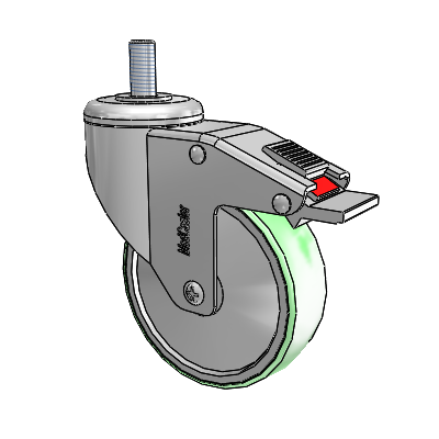 Chrome Hospital CH Threaded Stem Swivel Caster with 4 x 1.25 Antimicrobial Rubber Wheel and Total Lock Brake