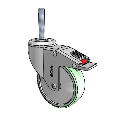 Chrome Hospital CH Threaded Stem Swivel Caster with 4 x 1.25 Antimicrobial Rubber Wheel and Total Lock Brake