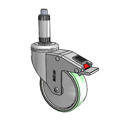 Chrome Hospital CH Expanding Adapter (Nylon) Swivel Caster with 4 x 1.25 Antimicrobial Rubber Wheel and Total Lock Brake