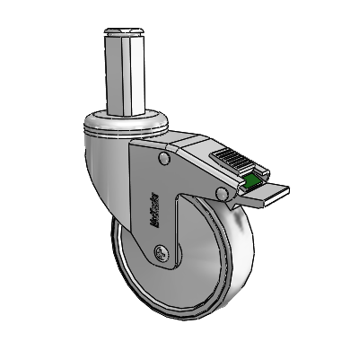 Chrome Hospital Antistatic Square Stem Swivel Caster with 4 x 1.25 Conductive Rubber Wheel and Directional Lock Brake
