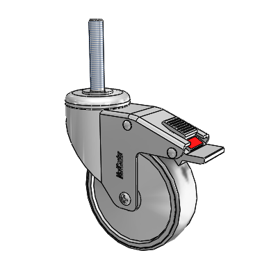 Chrome Hospital Antistatic Threaded Stem Swivel Caster with 4 x 1.25 Conductive Rubber Wheel and Total Lock Brake