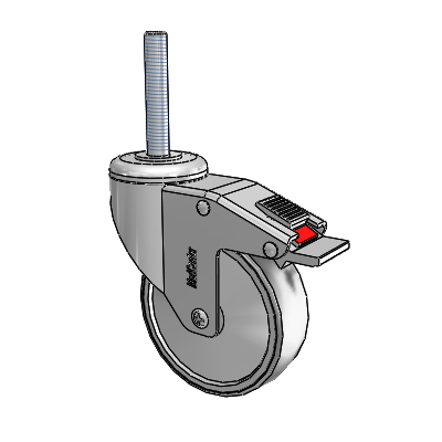 Chrome Hospital Antistatic Threaded Stem Swivel Caster with 4 x 1.25 Conductive Rubber Wheel and Total Lock Brake