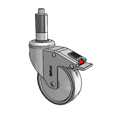 Chrome Hospital Antistatic Expanding Adapter (Rubber) Swivel Caster with 4 x 1.25 Conductive Rubber Wheel and Total Lock Brake