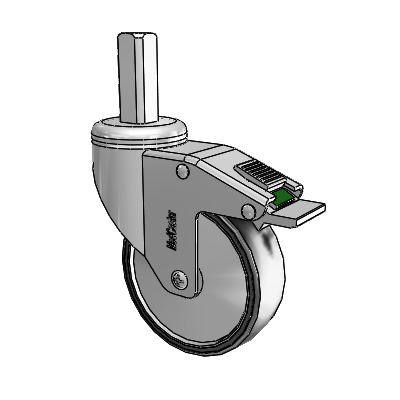 Chrome Hospital CH Square Stem Swivel Caster with 4 x 1.25 Polyurethane TPU Wheel and Directional Lock Brake