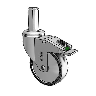 Chrome Hospital CH Square Stem Swivel Caster with 4 x 1.25 Polyurethane TPU Wheel and Directional Lock Brake