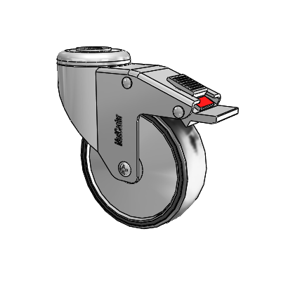 Chrome Hospital CH Hollow Kingpin (Unassembled Caster) Swivel Caster with 4 x 1.25 Polyurethane TPU Wheel and Total Lock Brake