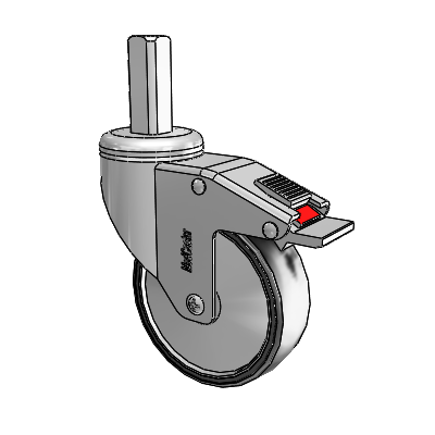 Chrome Hospital CH Square Stem Swivel Caster with 4 x 1.25 Polyurethane TPU Wheel and Total Lock Brake