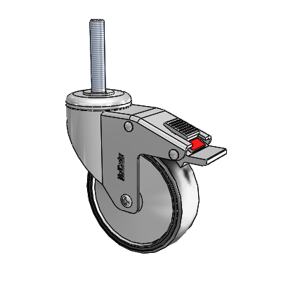 Chrome Hospital CH Threaded Stem Swivel Caster with 4 x 1.25 Polyurethane TPU Wheel and Total Lock Brake