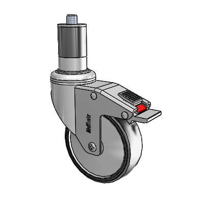 Chrome Hospital CH Expanding Adapter (Rubber) Swivel Caster with 4 x 1.25 Polyurethane TPU Wheel and Total Lock Brake
