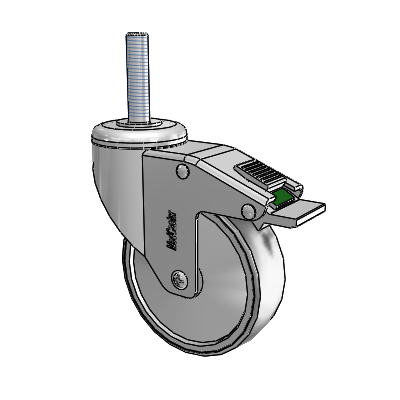 Chrome Hospital CH Threaded Stem Swivel Caster with 4 x 1.25 Thermoplastic Rubber Wheel and Directional Lock Brake