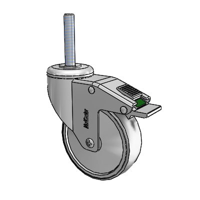 Chrome Hospital CH Threaded Stem Swivel Caster with 4 x 1.25 Thermoplastic Rubber Wheel and Directional Lock Brake
