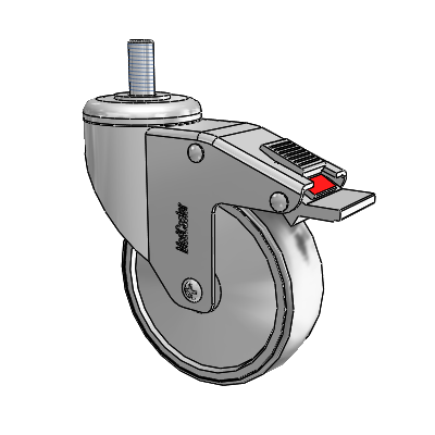 Chrome Hospital CH Threaded Stem Swivel Caster with 4 x 1.25 Thermoplastic Rubber Wheel and Total Lock Brake