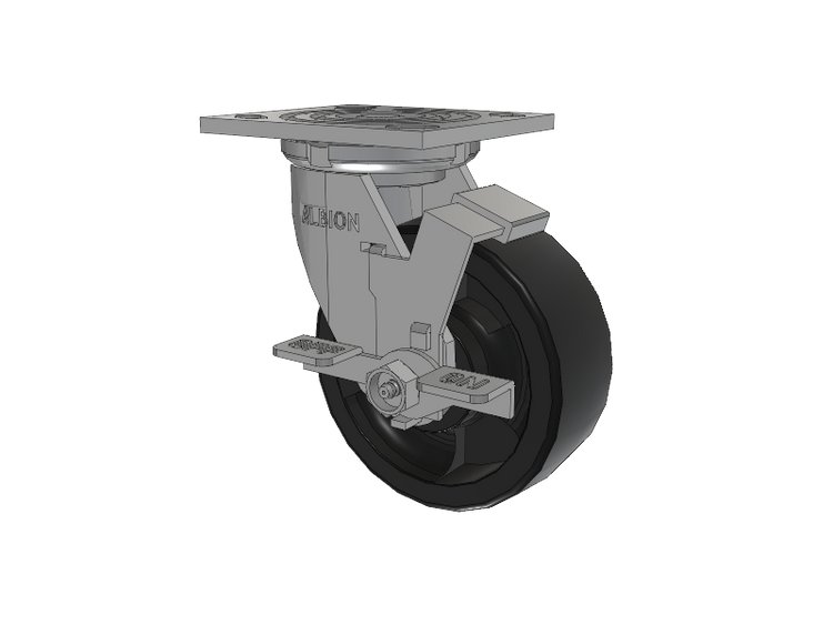16 Series Top Plate Swivel Caster with 5 x 2 Black Polypropylene RT - Glass-Filled Polypropylene Wheel and Face Brake