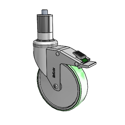Chrome Hospital CH Expanding Adapter (Rubber) Swivel Caster with 5 x 1.25 Antimicrobial Rubber Wheel and Directional Lock Brake