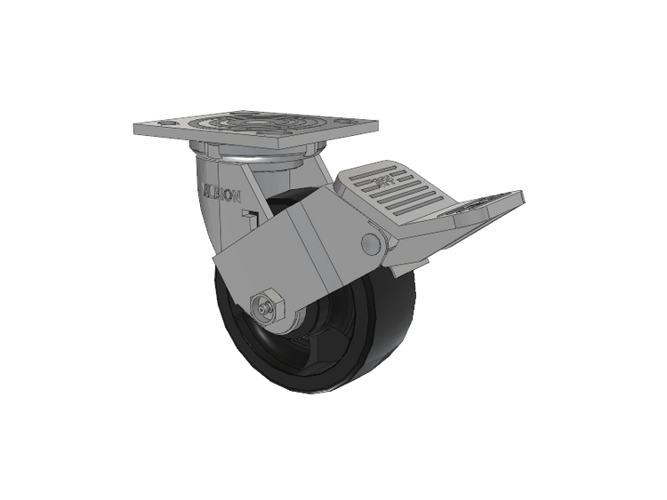 16 Series Top Plate Swivel Caster with 5 x 2 Black Polypropylene RT - Glass-Filled Polypropylene Wheel and Face Brake