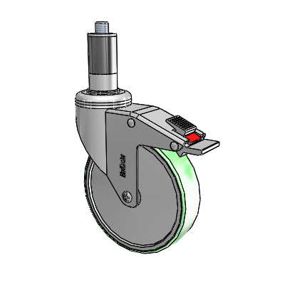 Chrome Hospital CH Expanding Adapter (Rubber) Swivel Caster with 5 x 1.25 Antimicrobial Rubber Wheel and Total Lock Brake