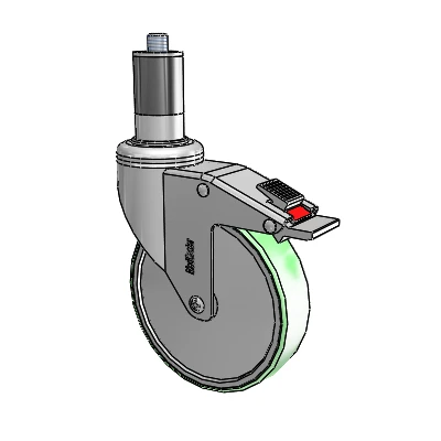 Chrome Hospital CH Expanding Adapter (Rubber) Swivel Caster with 5 x 1.25 Antimicrobial Rubber Wheel and Total Lock Brake