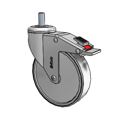 Chrome Hospital Antistatic Threaded Stem Swivel Caster with 5 x 1.25 Conductive Rubber Wheel and Total Lock Brake