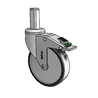 Chrome Hospital CH Square Stem Swivel Caster with 5 x 1.25 Polyurethane TPU Wheel and Directional Lock Brake