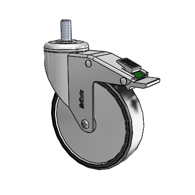 Chrome Hospital CH Threaded Stem Swivel Caster with 5 x 1.25 Polyurethane TPU Wheel and Directional Lock Brake