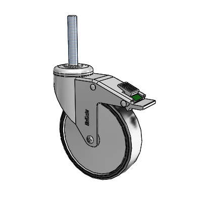 Chrome Hospital CH Threaded Stem Swivel Caster with 5 x 1.25 Polyurethane TPU Wheel and Directional Lock Brake