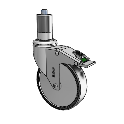 Chrome Hospital CH Expanding Adapter (Rubber) Swivel Caster with 5 x 1.25 Polyurethane TPU Wheel and Directional Lock Brake