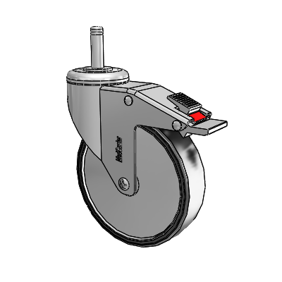 Chrome Hospital CH Grip Ring Stem Swivel Caster with 5 x 1.25 Polyurethane TPU Wheel and Total Lock Brake