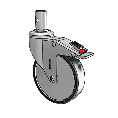 Chrome Hospital CH Round Stem Swivel Caster with 5 x 1.25 Polyurethane TPU Wheel and Total Lock Brake