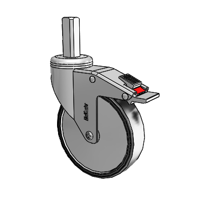 Chrome Hospital CH Square Stem Swivel Caster with 5 x 1.25 Polyurethane TPU Wheel and Total Lock Brake
