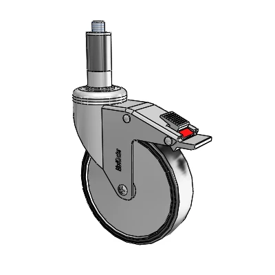 Chrome Hospital CH Expanding Adapter (Rubber) Swivel Caster with 5 x 1.25 Polyurethane TPU Wheel and Total Lock Brake
