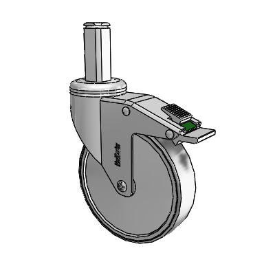 Chrome Hospital CH Square Stem Swivel Caster with 5 x 1.25 Thermoplastic Rubber Wheel and Directional Lock Brake