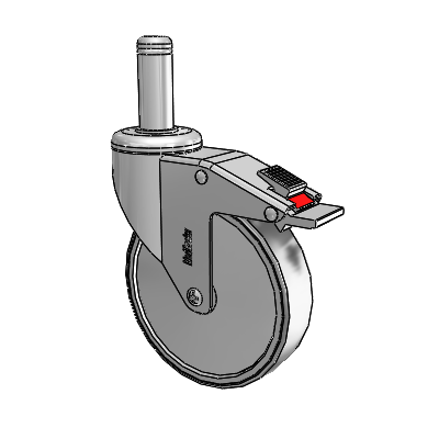 Chrome Hospital CH Grip Ring Stem Swivel Caster with 5 x 1.25 Thermoplastic Rubber Wheel and Total Lock Brake
