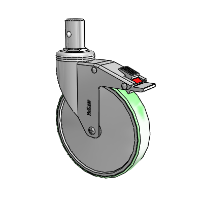Chrome Hospital CH Round Stem Swivel Caster with 6 x 1.25 Antimicrobial Rubber Wheel and Total Lock Brake