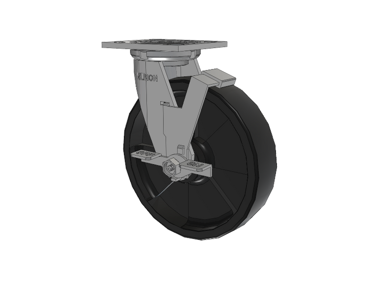 16 Series Top Plate Swivel Caster with 8 x 2 Black Polypropylene RT - Glass-Filled Polypropylene Wheel and Face Brake