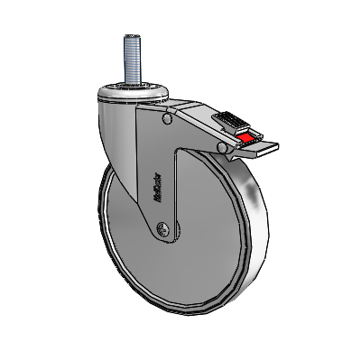 Chrome Hospital Antistatic Threaded Stem Swivel Caster with 6 x 1.25 Conductive Rubber Wheel and Total Lock Brake